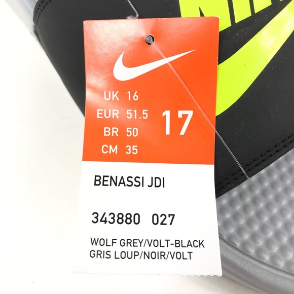 Men's Nike Benassi JDI Black Green Slides Size 17 - Picture 6 of 8